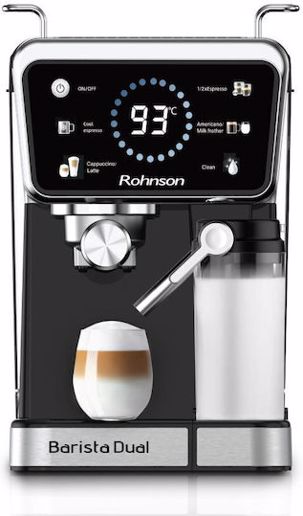 Rohnson MOD R-98082 Barista Dual Αυτόματη Μηχανή Espresso 1350W Πίεσης 20bar για Cappuccino Μαύρη