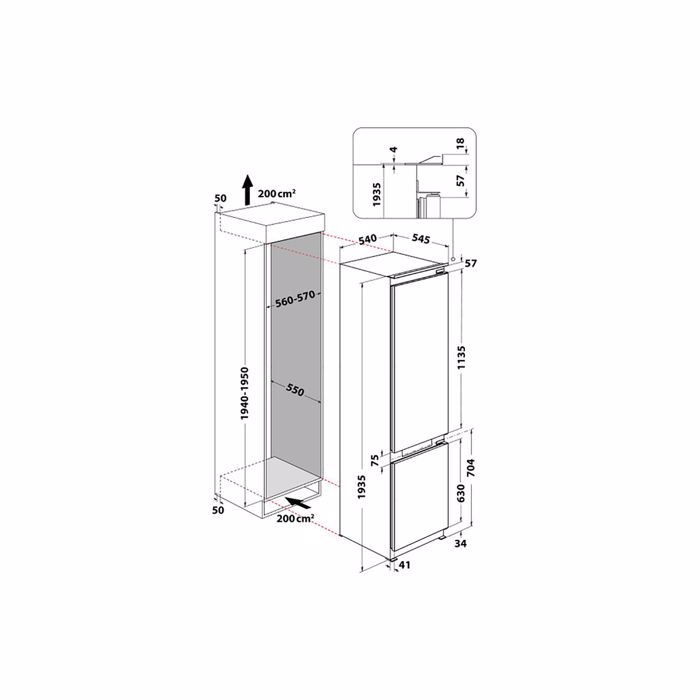 Whirlpool WHC20 T352 (Entoixizomenos Psugiokatapsuktis No Frost 193.5x54x54.5cm)