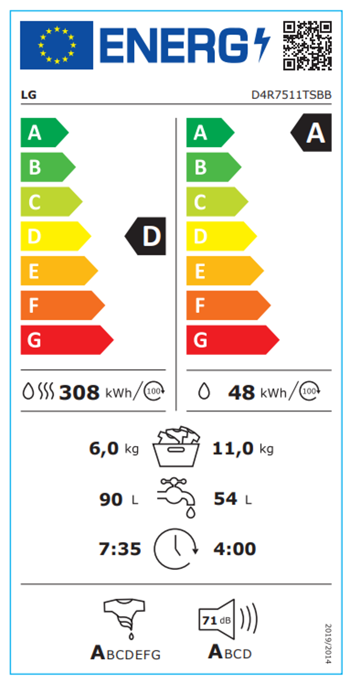 LG D4R7511TSBB (Pluntirio-Stegotirio Rouxon 11kg/6kg 1400 Strofes me Atmo)