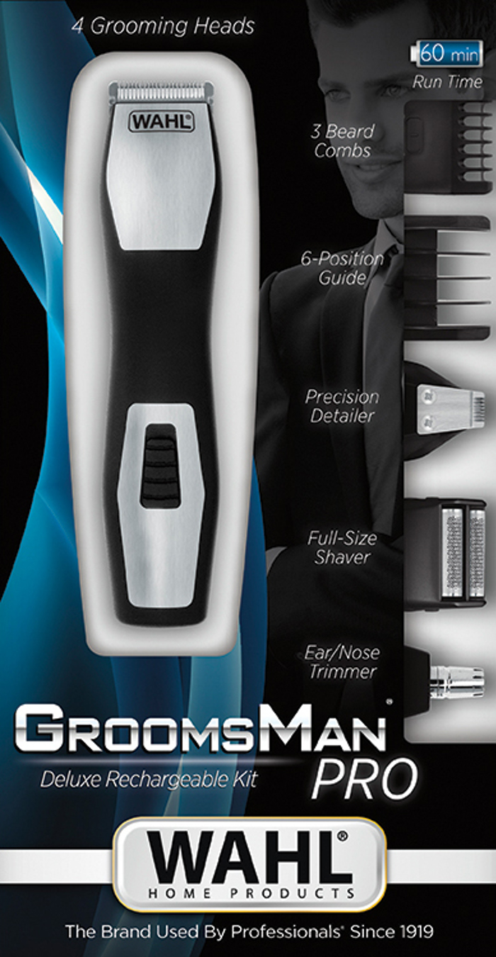 Wahl Groomsman Pro 9855-1016 (Epangelmatiko Epanafortizomeno Trimmer me 4 Kefales)