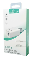 Powertech PT-776 2x USB White (Φορτιστής Σπιτιού & Καλώδιο USB-C) Powertech PT-776 2x USB White (Fortistis Spitiou & Kalodio USB-C)
